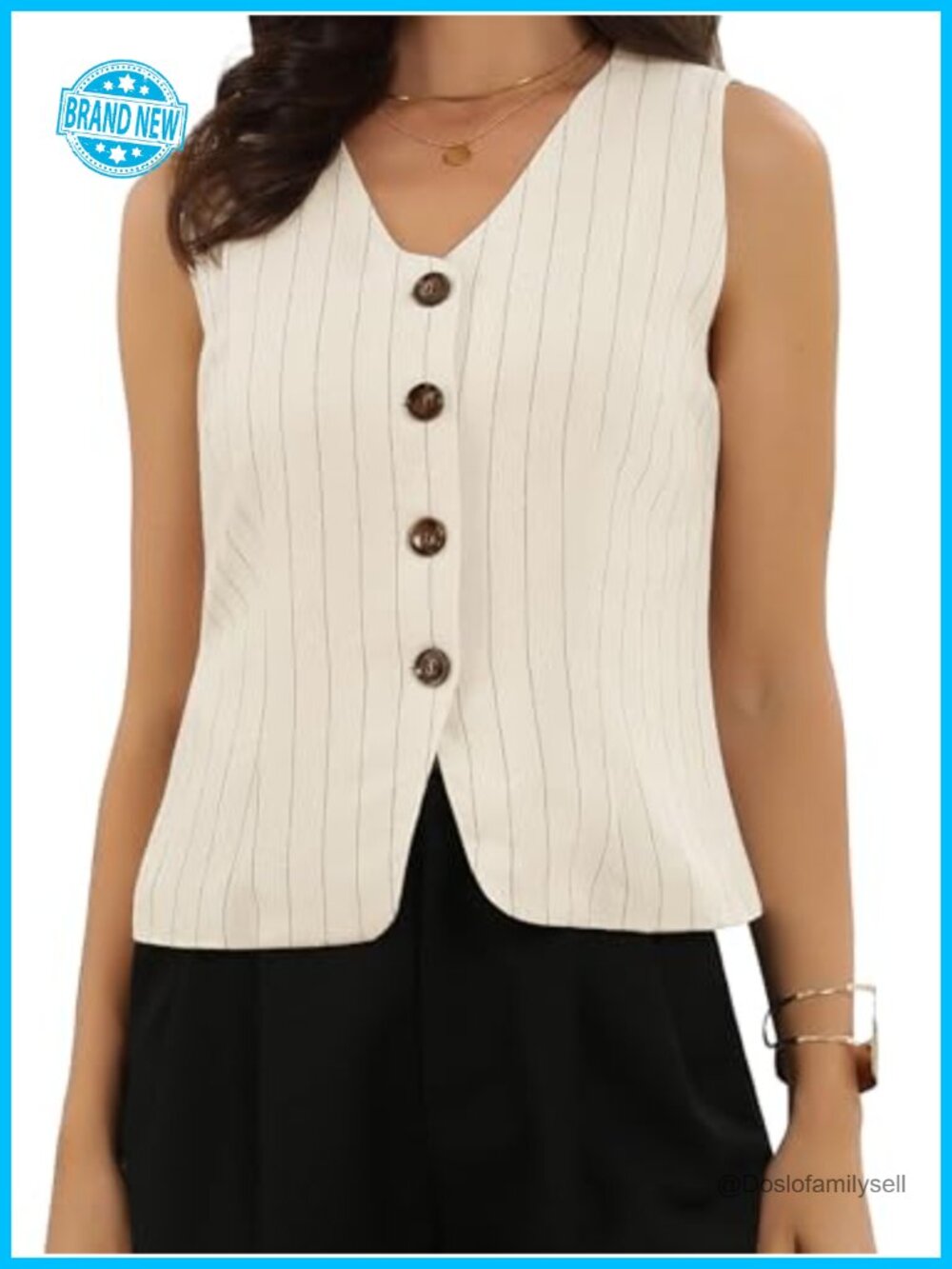 Linen Blend Vest Top Sleeveless V Neck Button Down Waistcoat